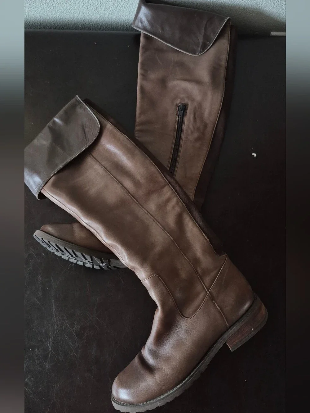 BP Nordstrom Holgate Brown Leather Over The Knee Fold Over Boots EUC Size 7